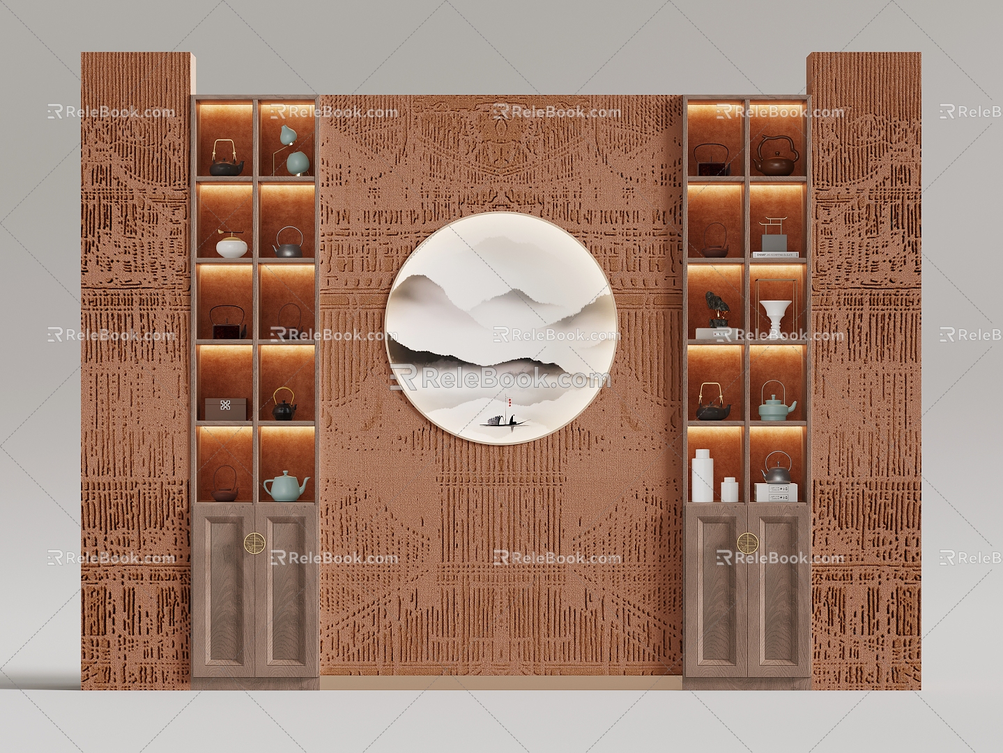 Image Wall New Chinese Image Wall Front Desk Background Wall 3d model