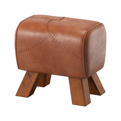 Modern Brown Leather Ottoman With Stylish Stitched Details And Wooden Legs 3d model