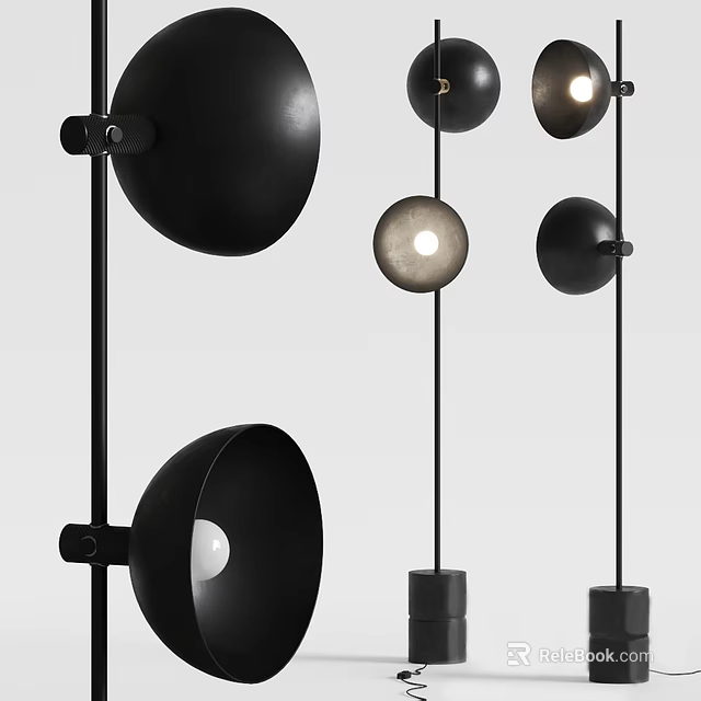 Modern Black Floor Lamp With Round Shade And Minimalist Metal Stand Design 3d model 