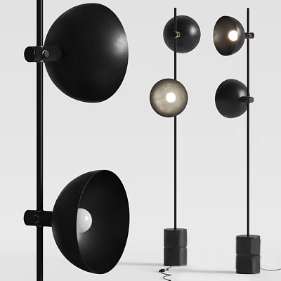Modern Black Floor Lamp With Round Shade And Minimalist Metal Stand Design 3d model