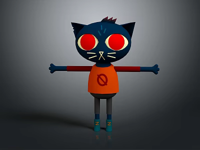 Dark Blue Cat Like Game and Movie Character With Red Eyes Orange Shirt Blue Shoes 3d model