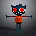 Dark Blue Cat Like Game and Movie Character With Red Eyes Orange Shirt Blue Shoes