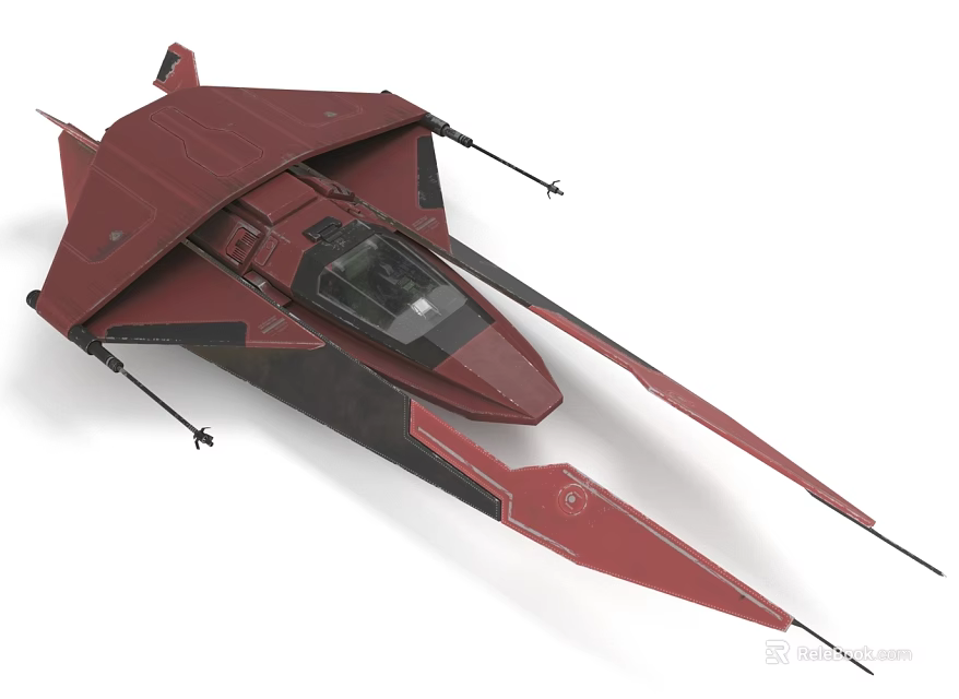 Red Futuristic Sci Fi Spaceship With Aerodynamic Wing Structure And Cockpit 3d model 