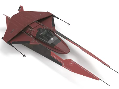 Red Futuristic Sci Fi Spaceship With Aerodynamic Wing Structure And Cockpit 3d model