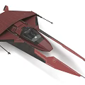 Red Futuristic Sci Fi Spaceship With Aerodynamic Wing Structure And Cockpit 3d model