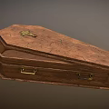 Wooden Coffin With Wood Grain Texture Cracks And Metal Handles Cross Decoration