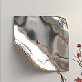 Silver Irregular Shaped Wall Decor Mirror with Gold Frame and Red Flowers Branch 3d model