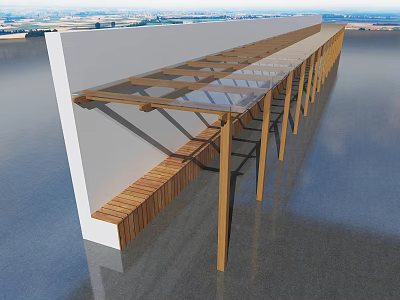 Modern Wooden Glass Awning Design With Long Supporting Columns For Outdoor Building Exterior 3d model