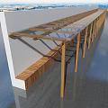 Modern Wooden Glass Awning Design With Long Supporting Columns For Outdoor Building Exterior