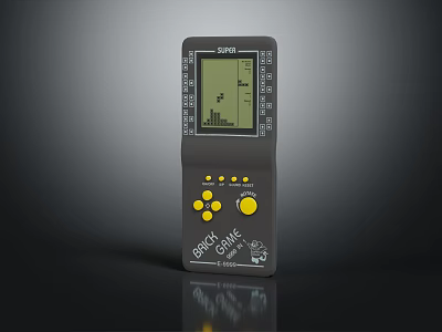 Retro Brick Game Handheld Entertainment Device With Multiple Games And Yellow Buttons 3d model