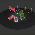 Various Colored Cars In August Display With Trees And Traffic Cones