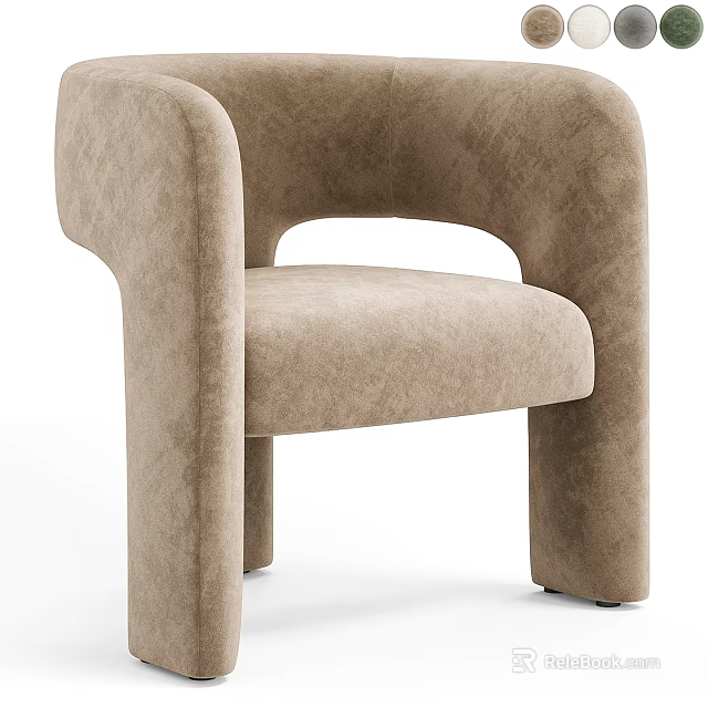 Stylish Beige Upholstered Accent Chair With Curved Armrests And Stable Wooden Legs 3d model 