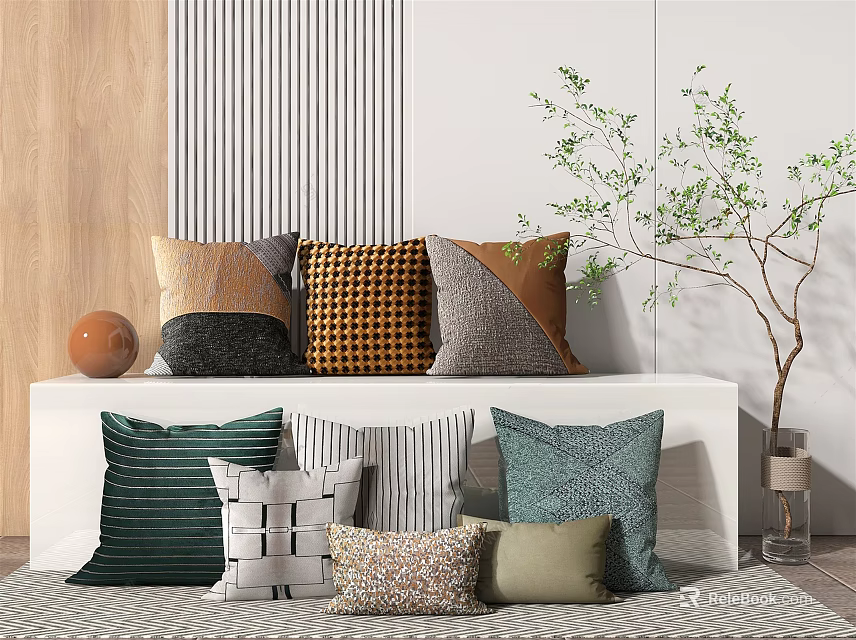 Stylish Decorative Throw Pillows With Various Colors And Patterns For Home Decor 3d model 