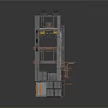 Industrial Machinery Structure With Multi layered Metal Frame And Storage Containers