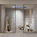 Modern Walk in Closet With Hangers Clothes And Accessories