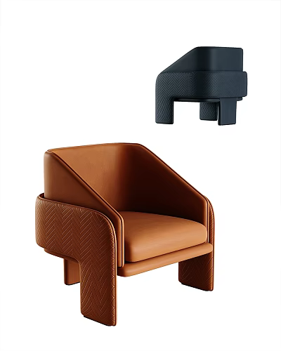 Modern Leather Accent Chair In Brown And Navy Blue With Armrests And Clean Lines 3d model