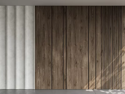 Modern Sofa Coffee Table Set With Light Vertical Stripe And Dark Wood Grain Wall Design 3d model