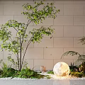 Garden Decor With Green Tree Glowing Moon Ferns And White Pebbles