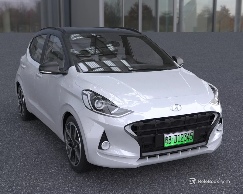 White Hyundai New Energy Compact Car With Black Roof And LED Headlights 3d model 