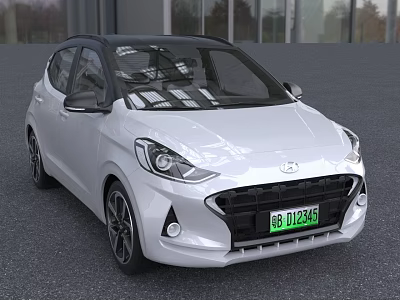 White Hyundai New Energy Compact Car With Black Roof And LED Headlights 3d model