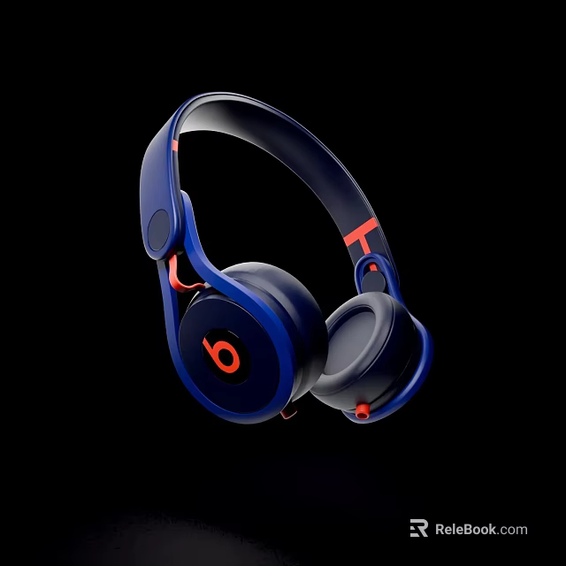Blue And Red Over Ear Headphones With Modern Design And Comfortable Earpads 3d model 
