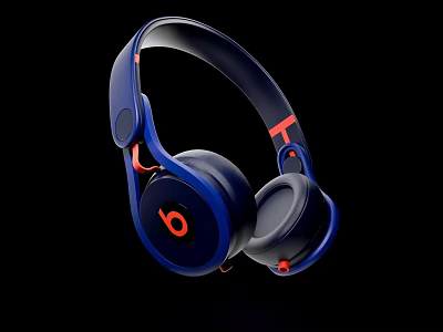 Blue And Red Over Ear Headphones With Modern Design And Comfortable Earpads 3d model