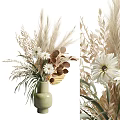 Natural Dried Flower Display In Green Vase With Pampas Grass And White Daisies