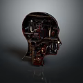 Intricate Mechanical Head Structure With Internal Electronic Components And Tech Gear
