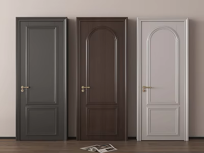 Wooden Hinged Doors in Dark Gray Dark Brown and White with Golden Handles Interior Design 3d model
