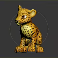 Cute Yellow Spotted Cheetah Cub Toy 3D Model in Standing Pose with Shiny Background