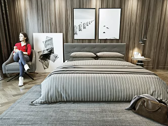 Bedroom double bed 3d model