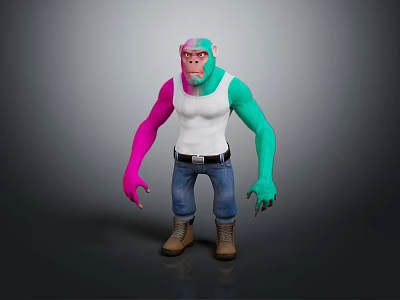 Vibrant Ape Game Movie Character With Pink Green Arms White Tanktop Blue Jeans Brown Boots 3d model