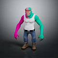 Vibrant Ape Game Movie Character With Pink Green Arms White Tanktop Blue Jeans Brown Boots
