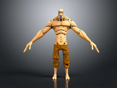 Muscular Bald Head Masked Game Movie Character Shirtless With Yellow Ripped Pants Outstretched Arms 3d model