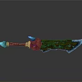 Decorative Fantasy Sword With Blue Blade Ornate Hilt And Intricate Mythical Patterns