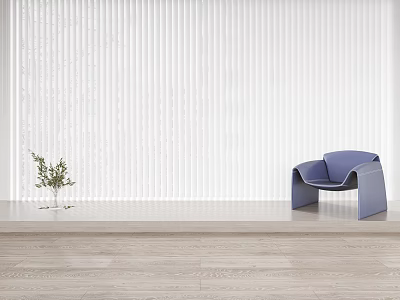 White Blinds in Interior with Light Blue Chair Plant on Windowsill and Light Wooden Floor 3d model