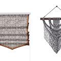 Gray And White Woven Roman Blinds With Wooden Frame And Matching Macramé Decor