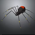 Detailed Black Spider With Red Marked Body And Yellow Striped Legs
