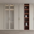 Modern Bookcase Interior Design With White Wooden Cabinetry Glass Doors And Integrated Lighting