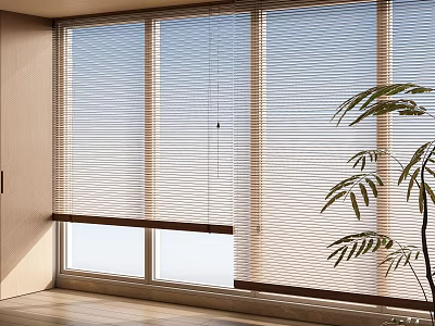 Elegant Venetian Blinds For Modern Interior Window With Natural Light And Green Plant 3d model