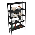 Black Metal Multi Tier Shelving Unit with Books Vases Bowls and Decorative Items
