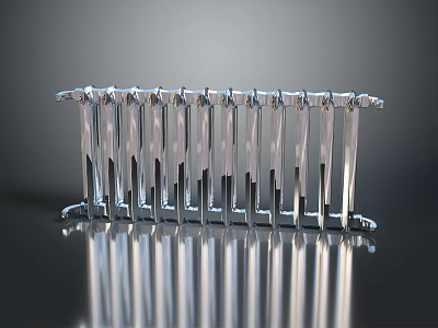 Sharp Silver Reflective Knives Weapon Neatly Arranged On Metal Rack With Gray Background 3d model