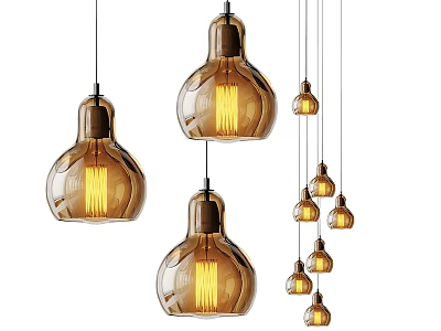 Vintage Style Amber Glass Pendant Lights With Filament Bulbs For Modern Home Interior 3d model
