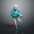 Anime Game Character With White Long Hair Cat Ears Teal Hoodie And Short Skirt