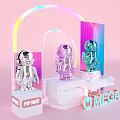 POP MART Colorful Robots Display With Rainbow Arc And Omega Text