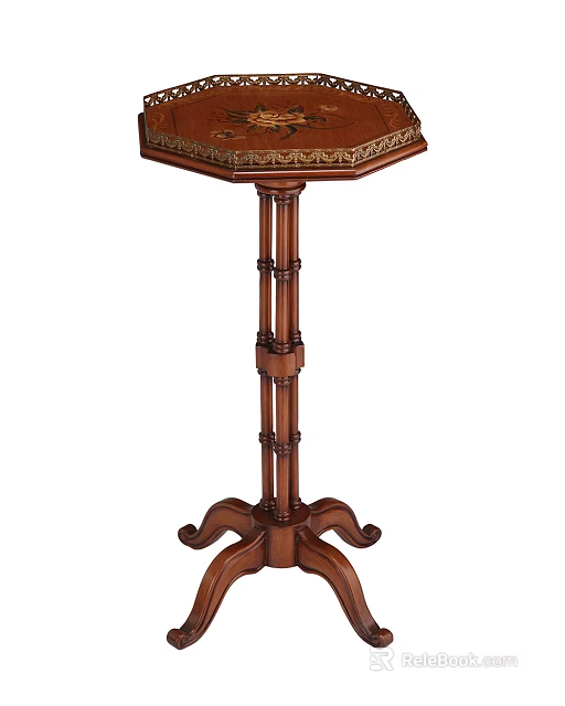 Traditional Wooden Side Table With Carved Decorative Edge And Ornate Pedestal Base Design 3d model 