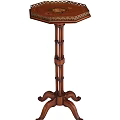 Traditional Wooden Side Table With Carved Decorative Edge And Ornate Pedestal Base Design