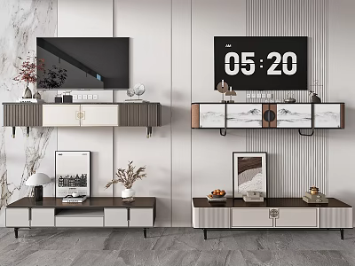 Modern TV Stand with Marble Countertop and Storage Drawers in Living Room Interior Design 3d model