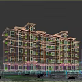 Modern Red And White Residential Building Exterior With Green Lawns And Trees