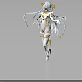 Fantasy Female Character With Silver White Twintails Yellow Floral Hairpieces And Transparent White Gold Outfit